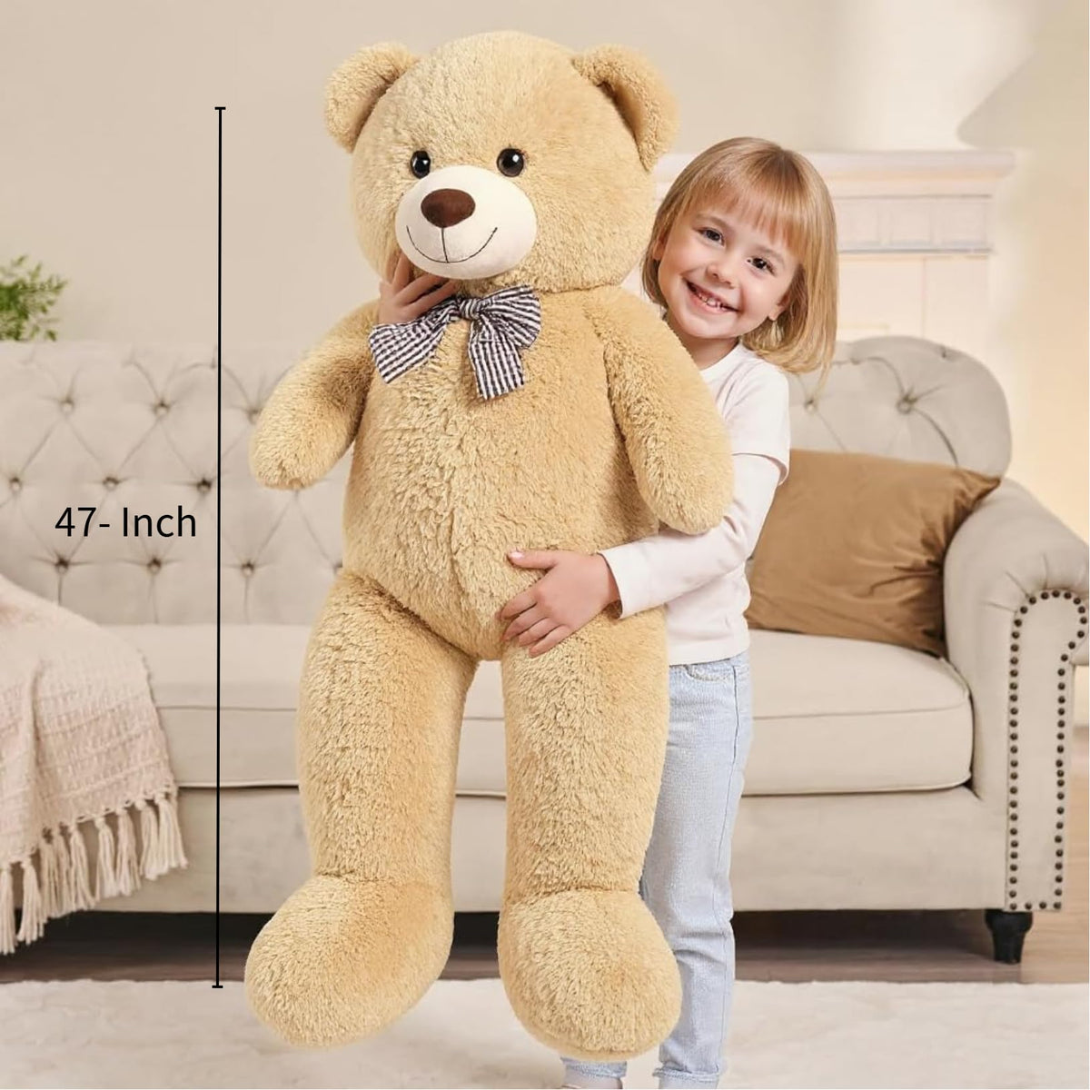 Generic soft polyester plush fabric for a gentle, hugging-friendly touch.