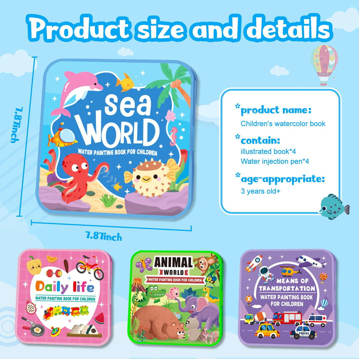 Generic Water Painting Book for Kids transportation theme page inspires dynamic scenes and storytelling.