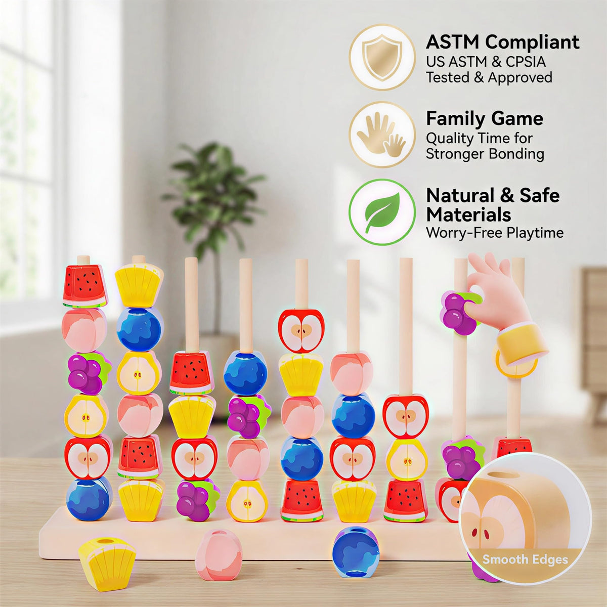 Generic wooden fruit blocks, 42 colorful pieces for hands-on learning