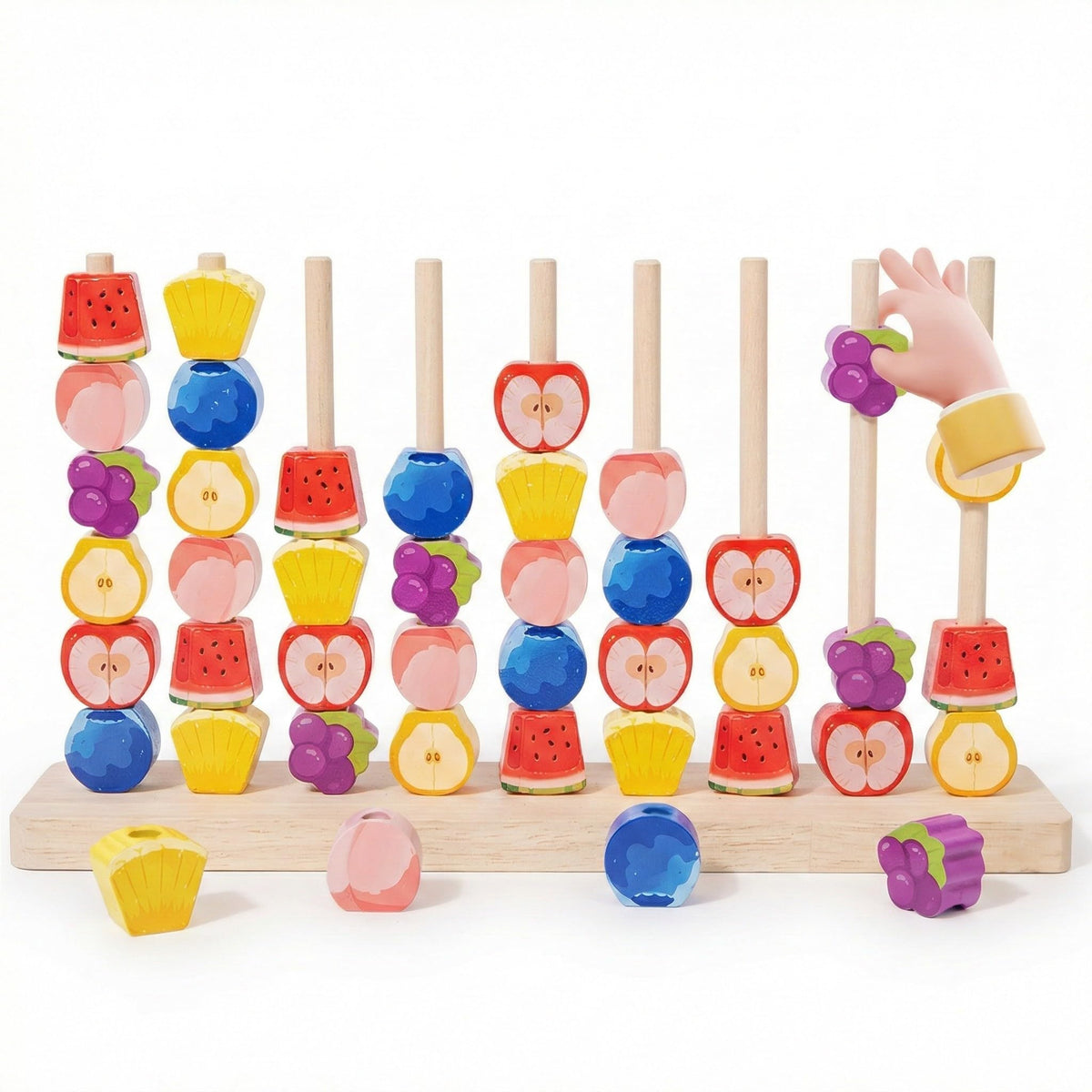 Generic wooden fruit sorting base with seven columns for organized play