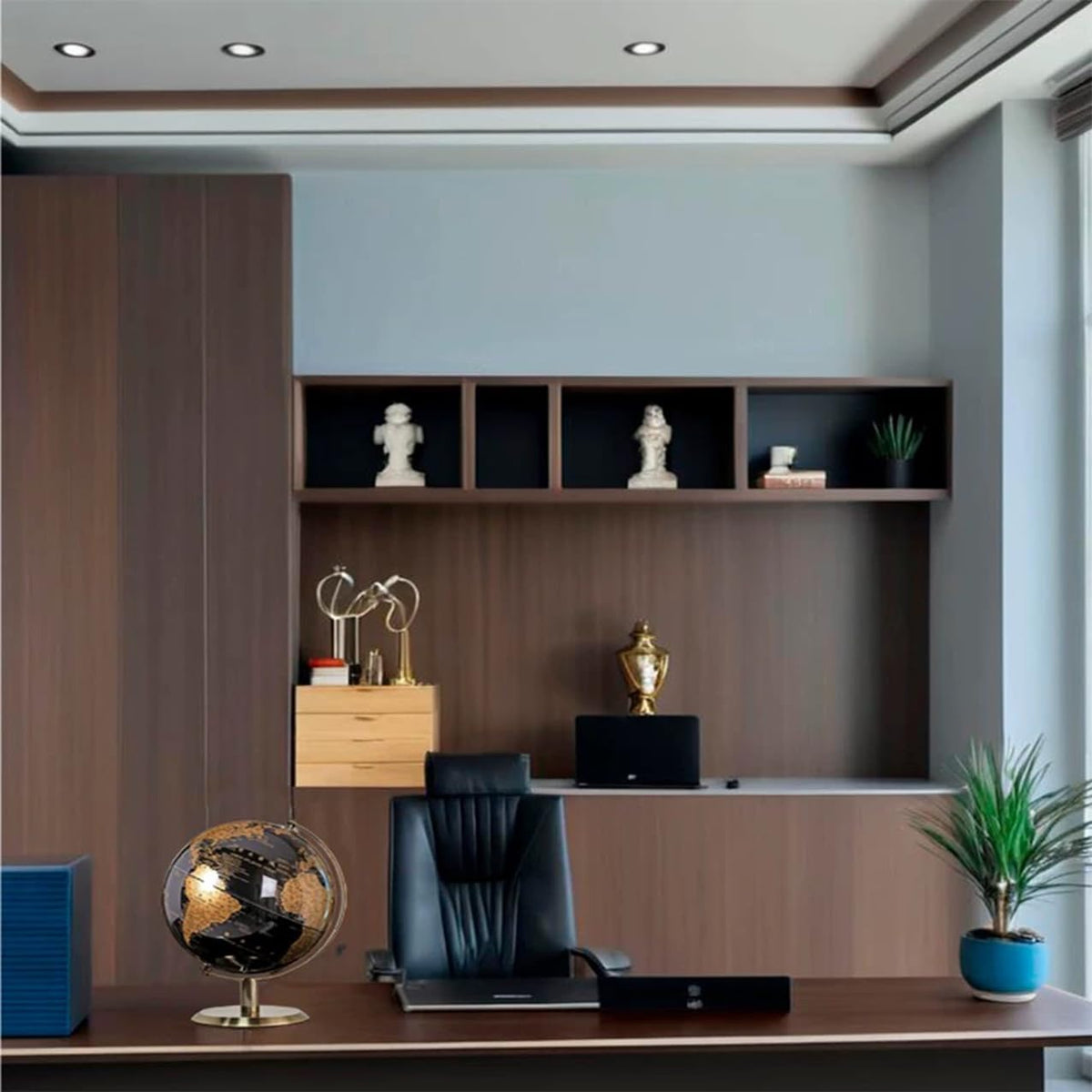 Generic World Globe complements contemporary decor with its sleek metallic finish.
