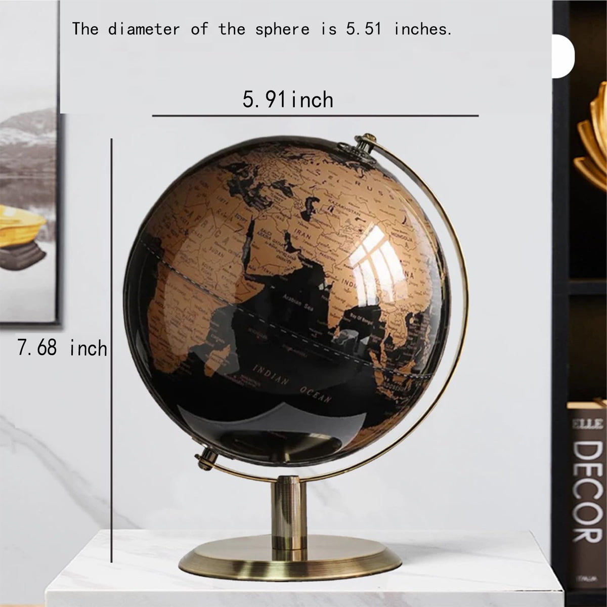 Close-up of the polished copper-plated base on the Generic Globe.