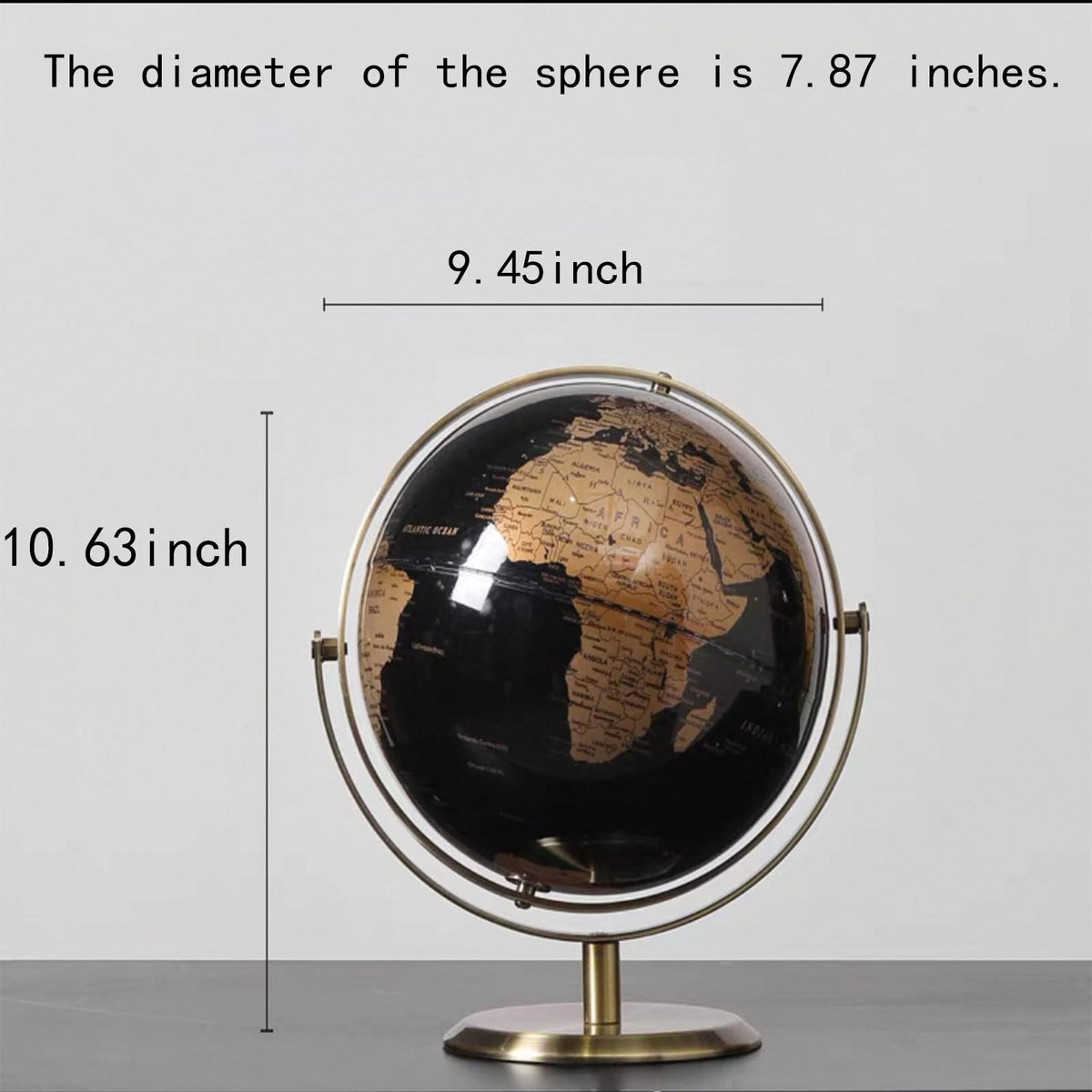 Generic world globe close-up highlights the golden base and smooth edges for upscale offices.