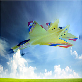 Generic Yellow SU-27 RC Fighter Jet front view emphasizes clear cockpit and safe foam build.