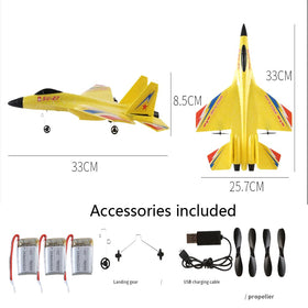 Generic Yellow SU-27 RC Fighter Jet in box shows complete ready-to-fly package.