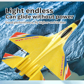 Generic Yellow SU-27 RC Fighter Jet landing gear close-up demonstrates durable anti-crash foam.