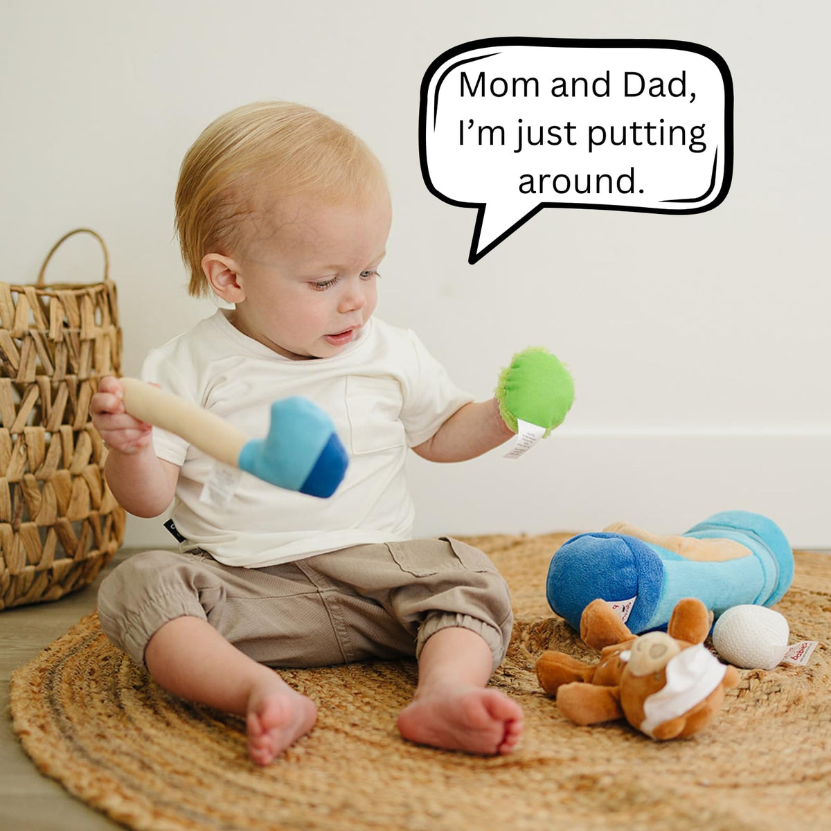 Genius Baby Toys Teddy Bear Referee provides soft, safe playtime.