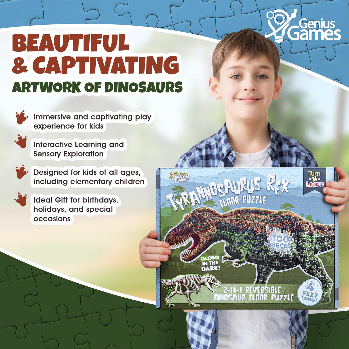 Genius Games dinosaur educational toy supports concentration, problem-solving, and creative thinking for kids.