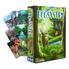 Genius Games Ecosystem cards spread on a table for biodiversity learning.