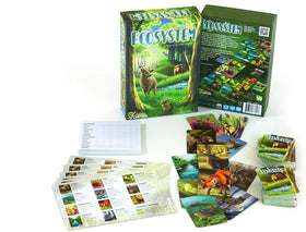 Genius Games Ecosystem meadow habitat card illustrating diverse species.