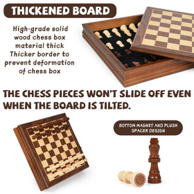 GenJuw handmade magnetic chess pieces with felt bases beside the board.