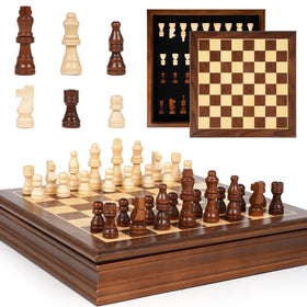 GenJuw magnetic chess board 12-inch on a wooden surface for stable, focused play.