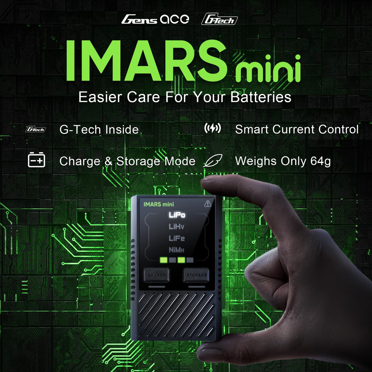 Gens Ace Imars Mini 60W Charger back view with safety features