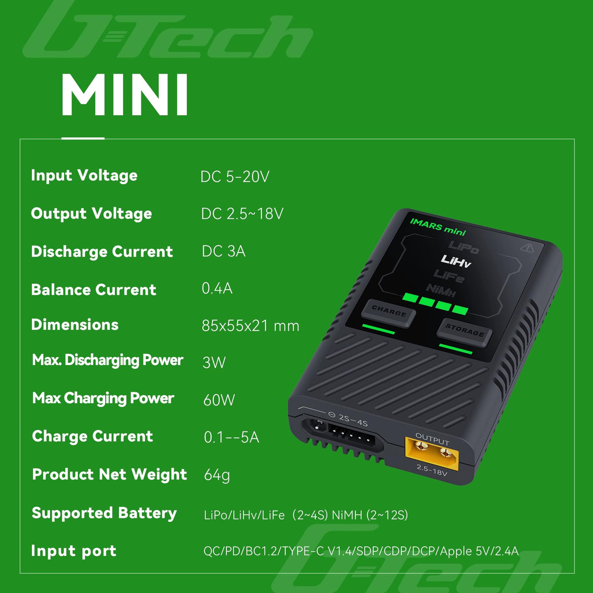Gens Ace Imars Mini 60W Charger top view showing compact design