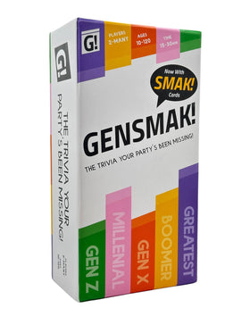 GENSMAK trivia deck illustration for quick setup and warm, friendly family fun.