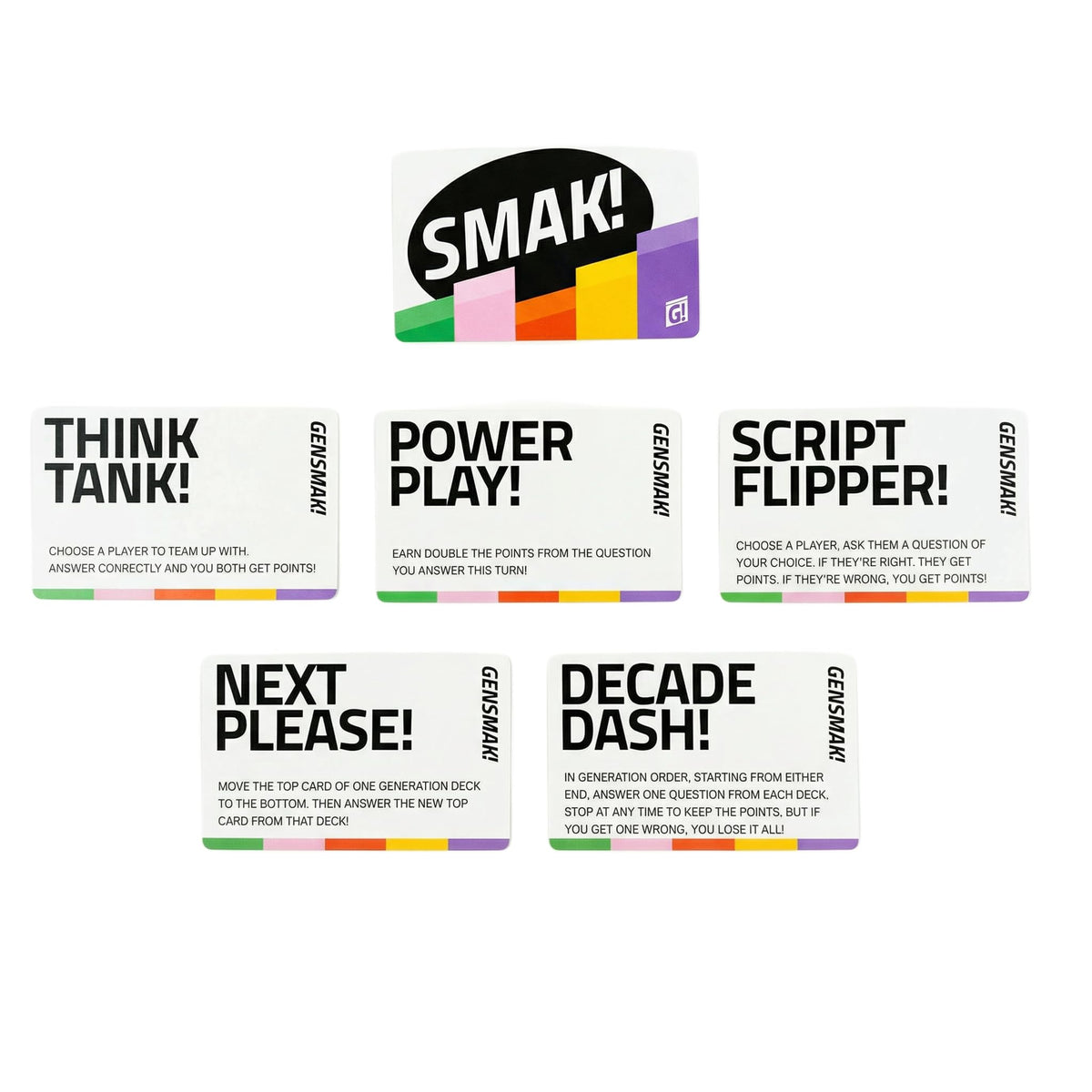 GENSMAK SMAK cards closeup showing strategy options and twists.