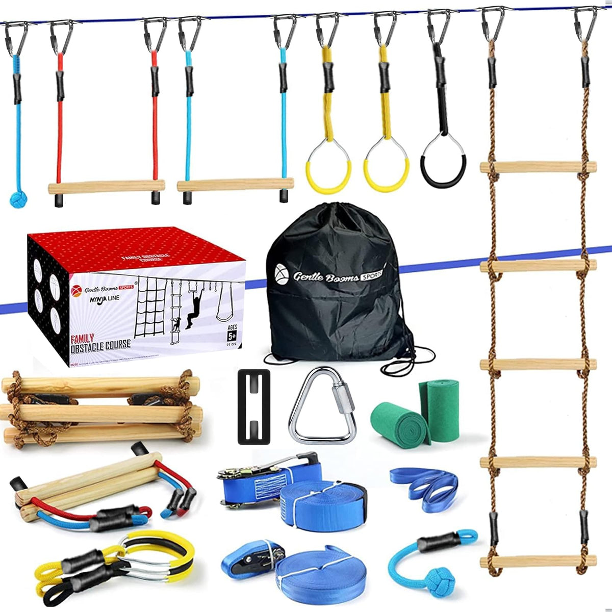 Gentle Booms Sports Ninja Slackline setup in backyard promotes active play and coordination