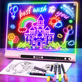 Geokay 16-inch LED drawing board with neon colors for vibrant artwork and glow effects.