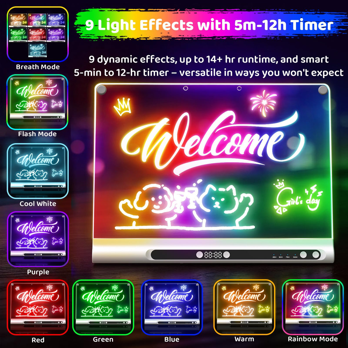 Geokay LED board with nine neon modes delivering bright, vivid sketches