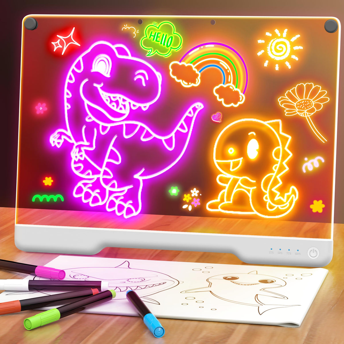 Geokay 16-inch LED drawing board on table with glow surface for table-top art sessions