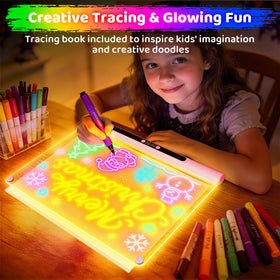 Geokay LED drawing board showing 9 color modes for dynamic sketches and night glow.