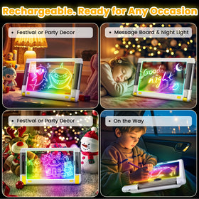 Geokay LED drawing board displaying 9 neon color modes for vibrant art