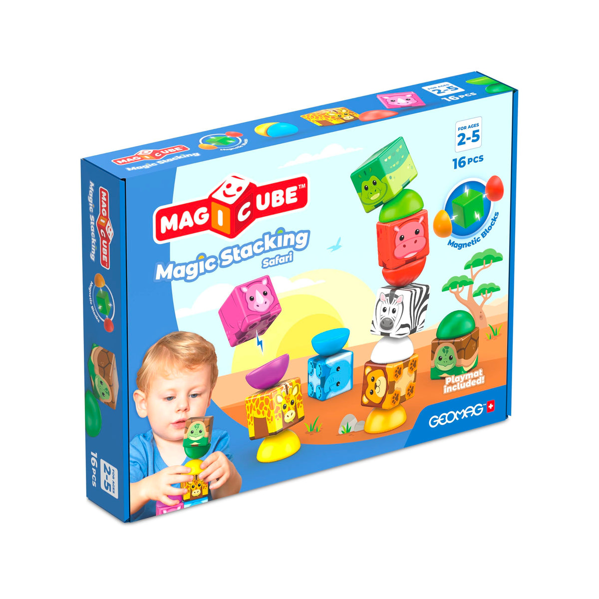 Geomag Magicube Safari 16pcs cubes, safe for little hands and easy connections for early builders.