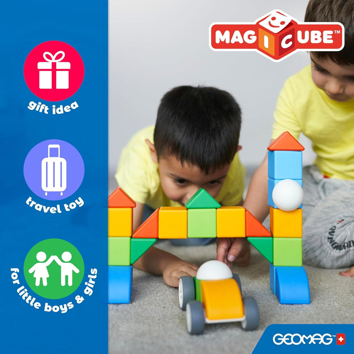 Geomag Magicube blocks with safe rounded edges for handling.