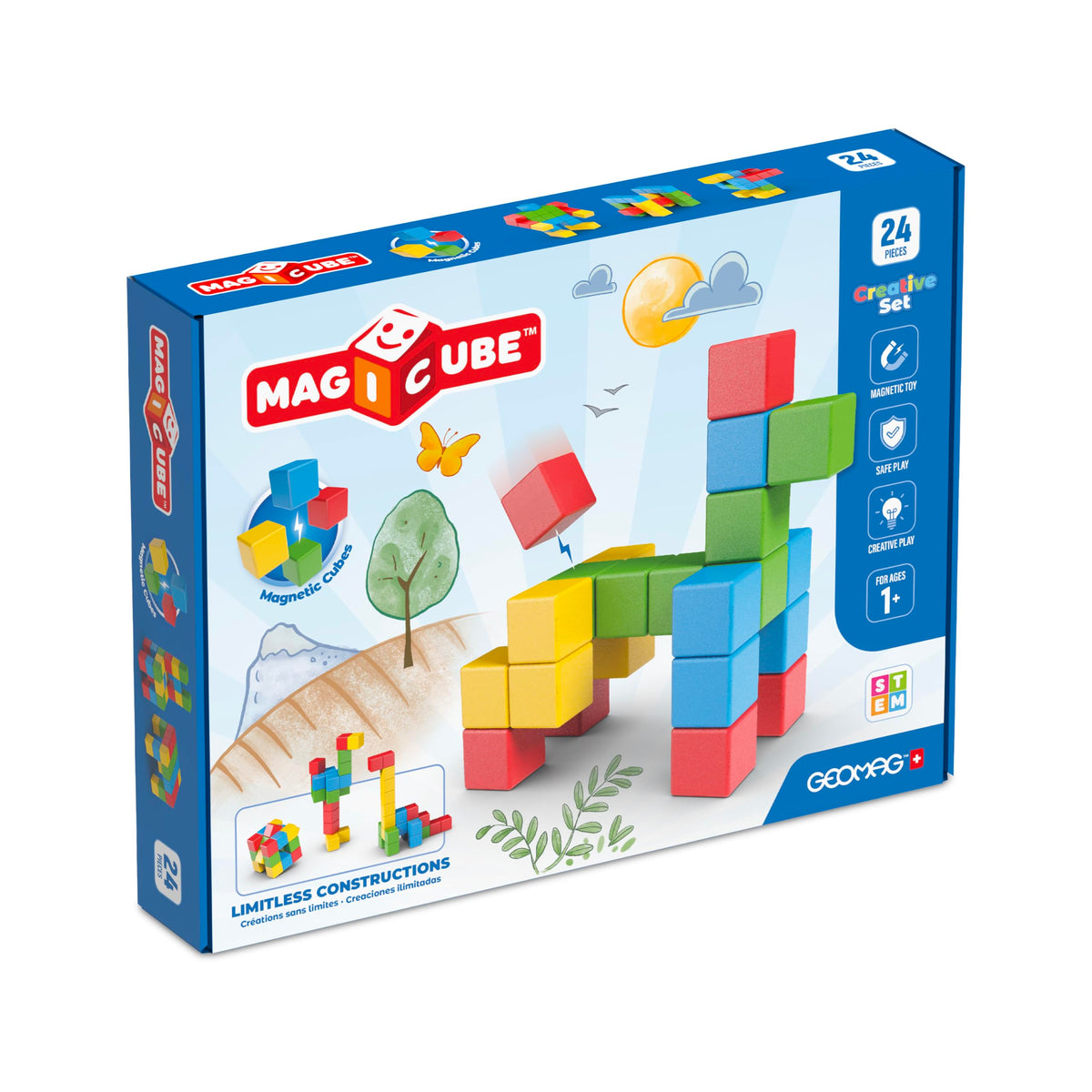Geomag Magicube toddler blocks safely sized for little hands to stack.