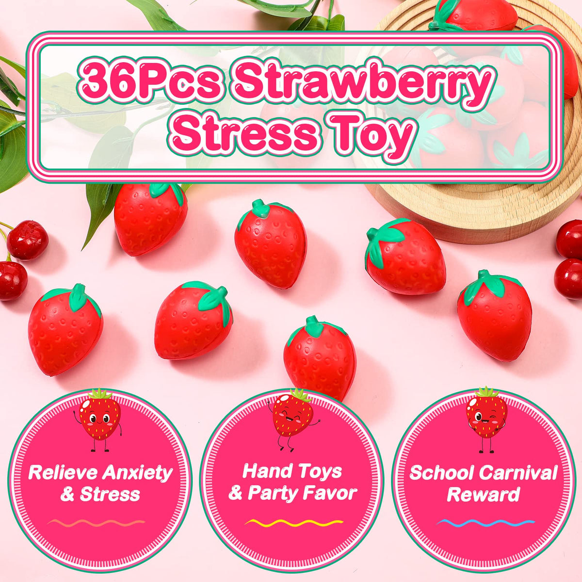 Geosar foam-strawberry-stress-toy-2inch soft, quick-recovery squeeze for focus.