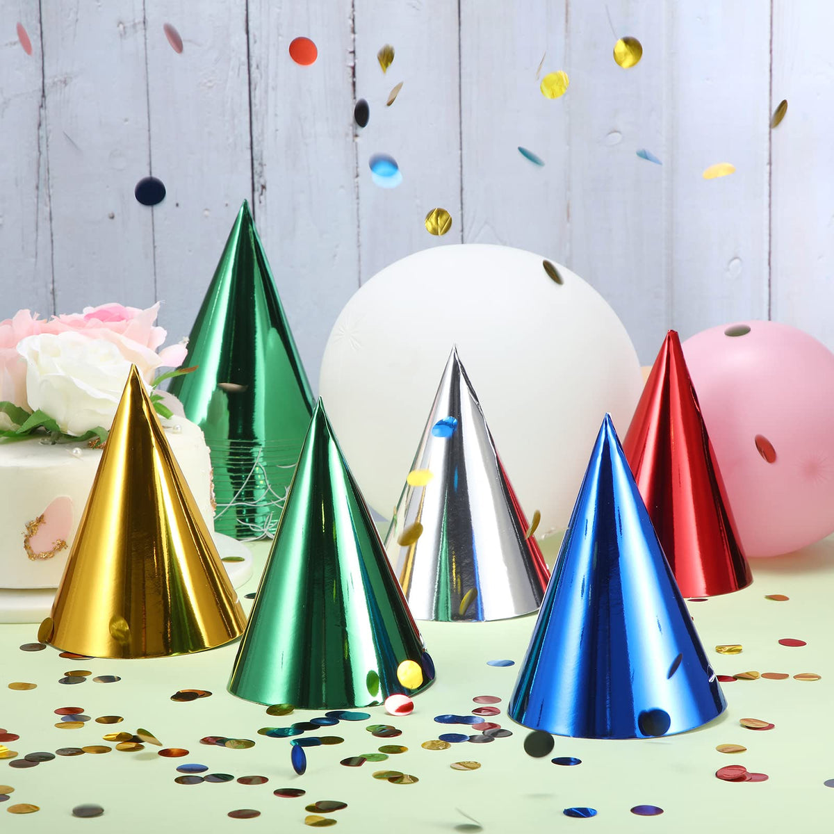 Geosar metallic cone hat red, bold accent for themed parties and fun poses.