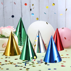 Geosar metallic cone hat red, bold accent for themed parties and fun poses.