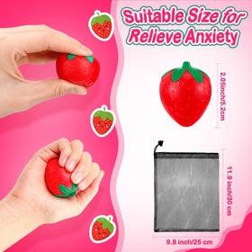 Geosar-strawberry-ball-closeup shows bright red, squishy texture ideal for fidgeting.