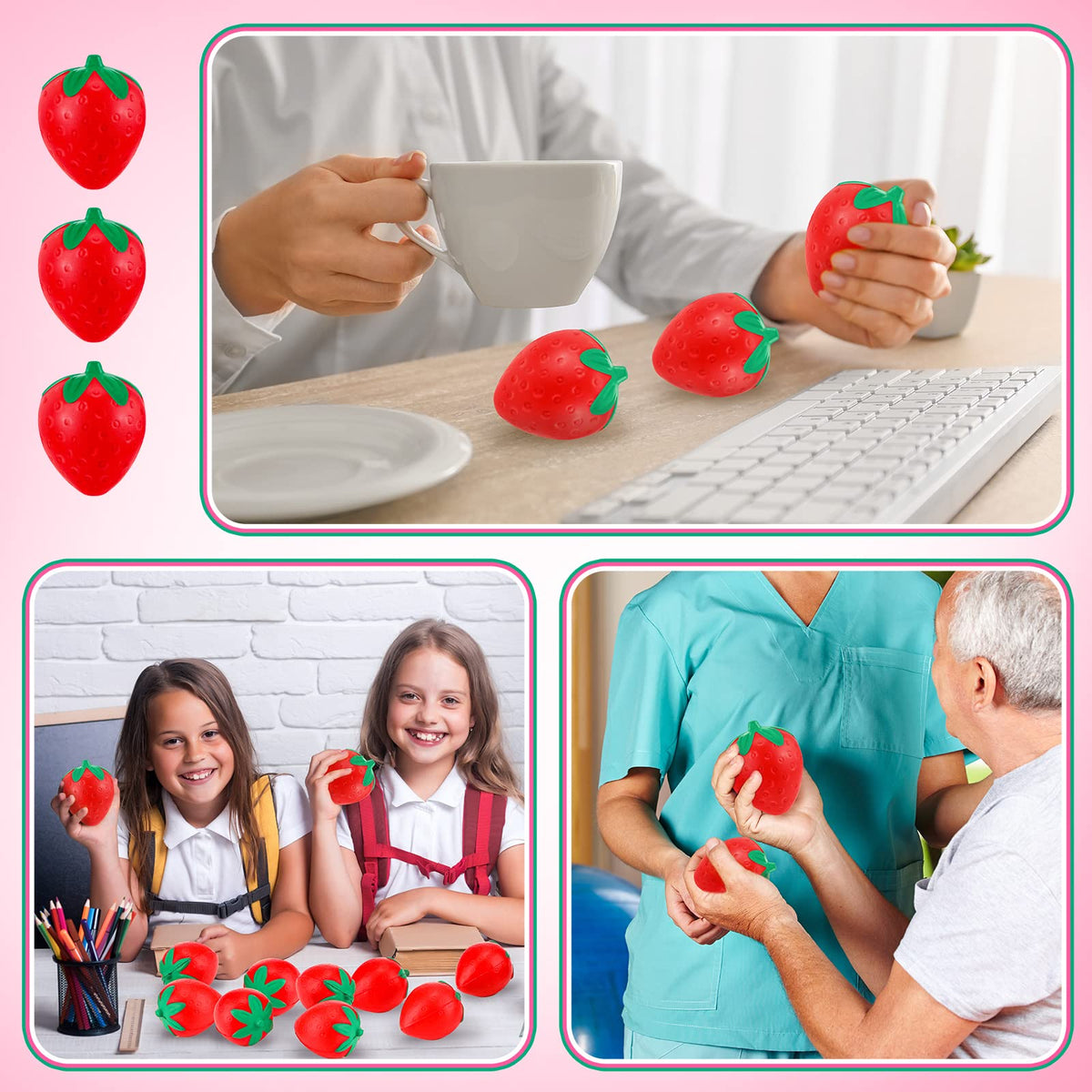 Geosar-strawberry-ball-in-hand demonstrates compact 2-inch size for easy handling.