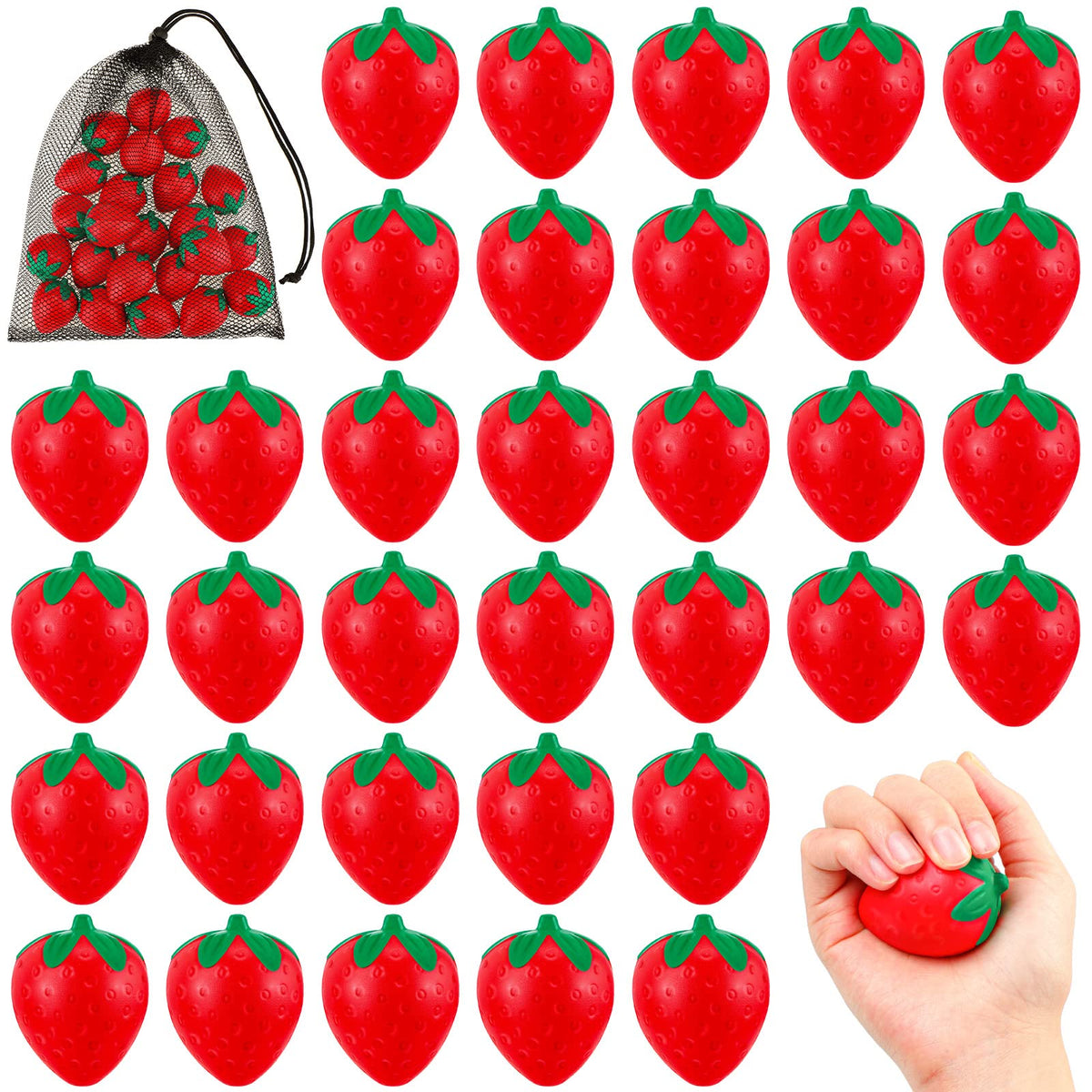Geosar strawberry-stress-ball 24-pack for anxiety relief and group play.