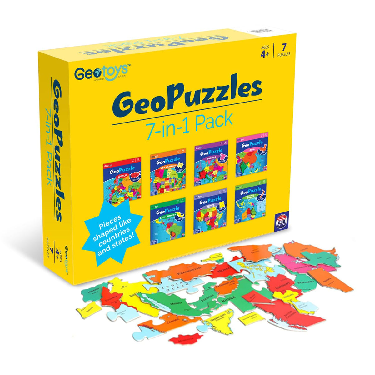 Geotoys GeoPuzzle country-shaped pieces for hands-on geography exploration.