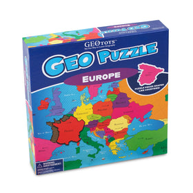 Geotoys GeoPuzzle 58pc set offers sensory-friendly colors and durable puzzle layers for repeated use.