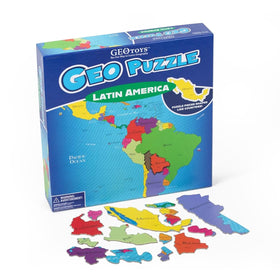 GeoToys GeoPuzzle Latin America map with country-shaped pieces for hands-on geography practice.
