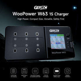 GEPRC W63 IPS display shows per port status for safe battery management