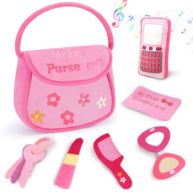 GERBIT My First Pink Purse Plush: a cute baby purse plush for imaginative play and sensory exploration.