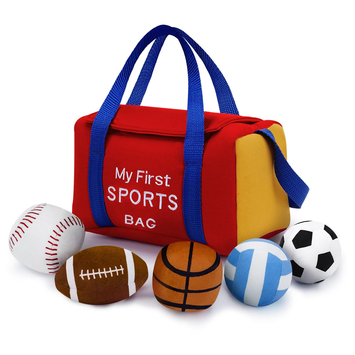 GERBIT My First Sports Bag Plush set shown in its bag for organized playtime