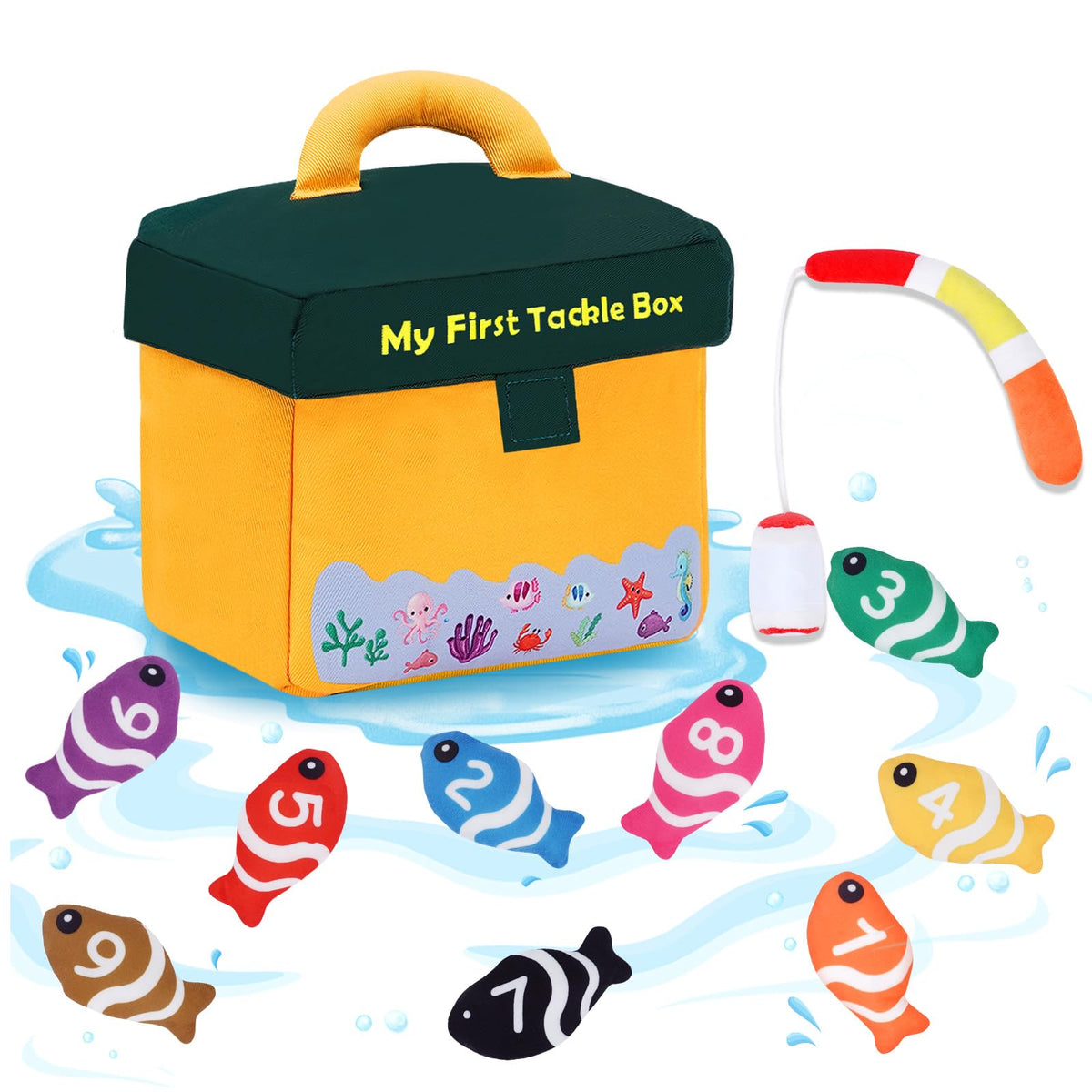 GERBIT My First Tackle Box Plush opens to reveal 10 soft toys for sensory play.