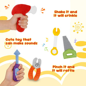GERBIT wrench plush toy encourages pretend engineering and fine motor use