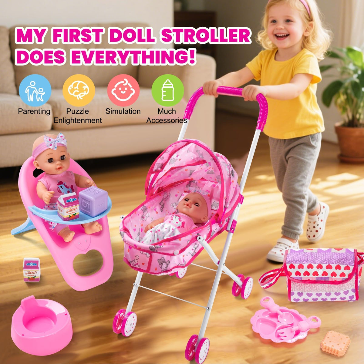 gerleek foldable pale pink stroller enables easy storage and on-the-go fun.