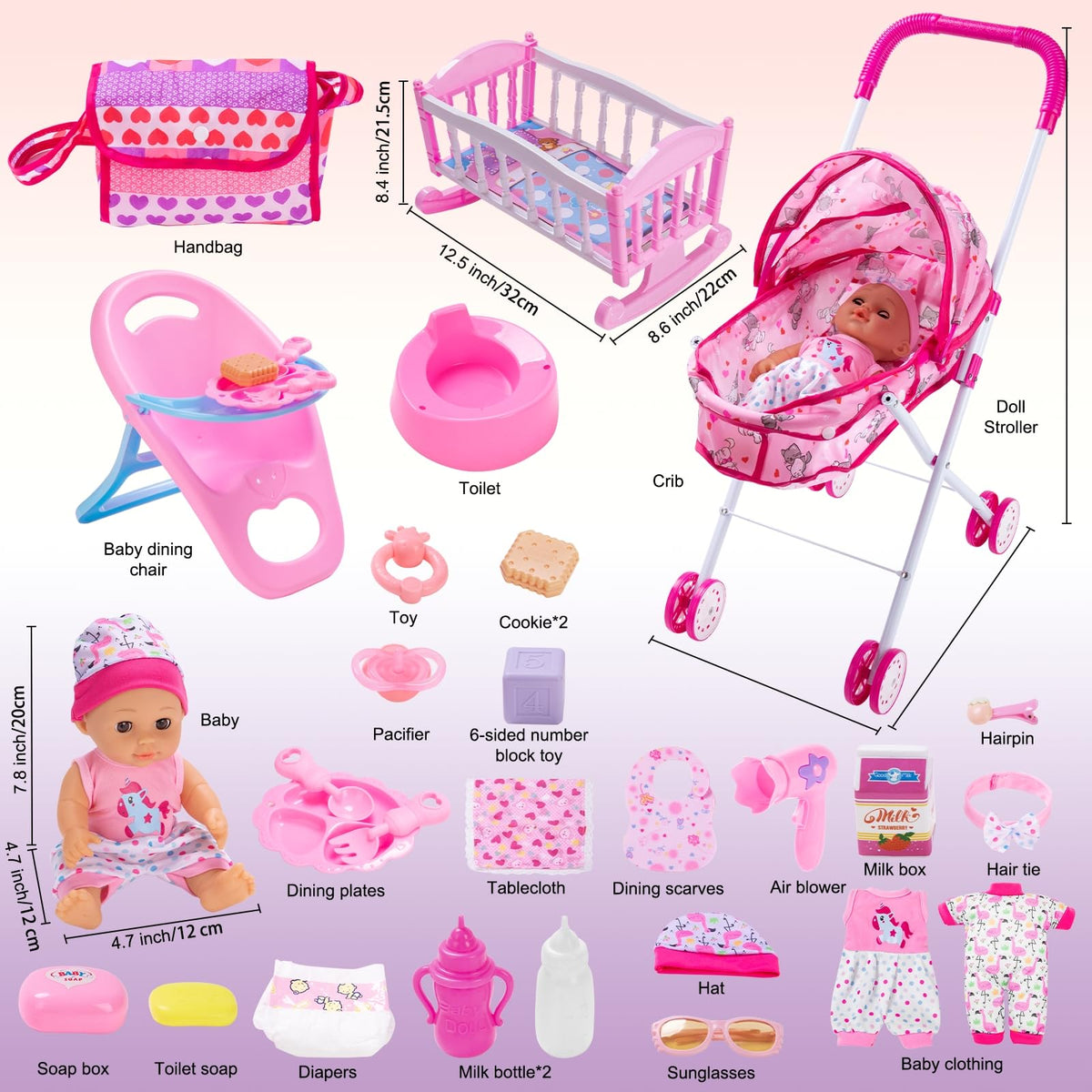 gerleek doll-accessories 20plus items support varied imagined scenarios.