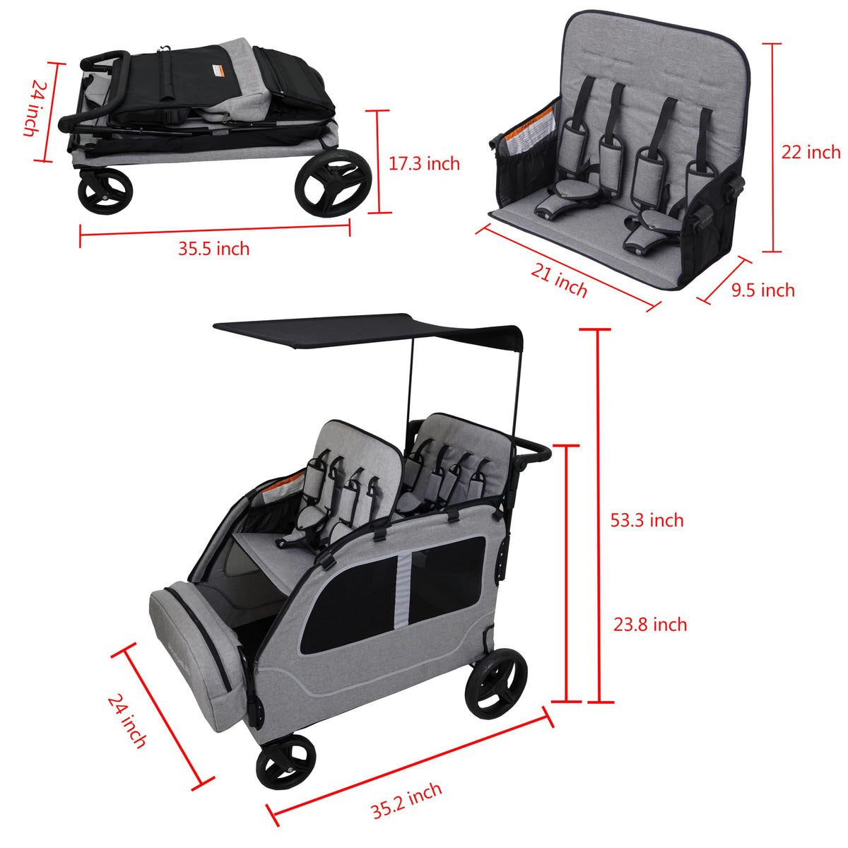 Germinate 4 Seater Wagon safety harness and seating details