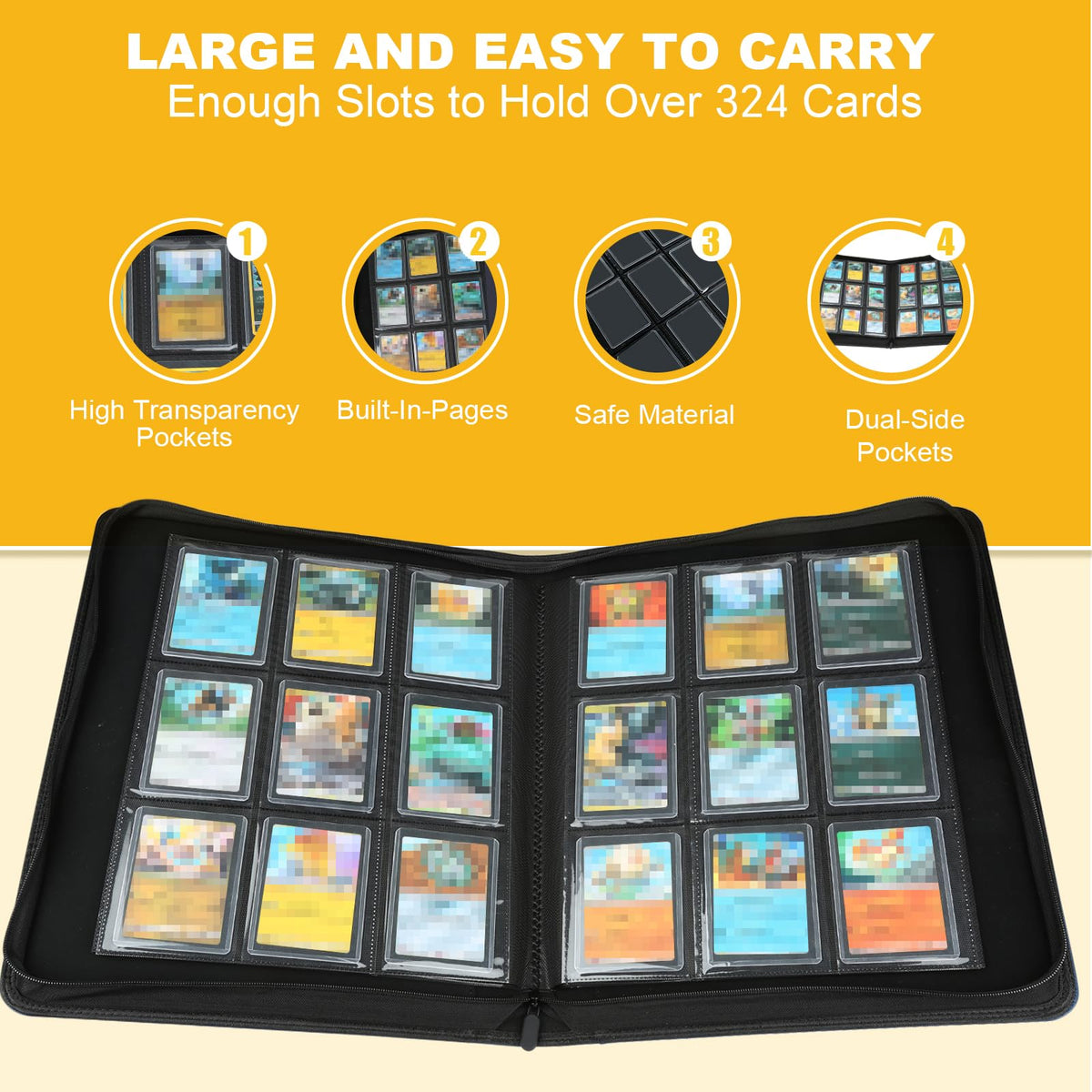 GERMUN Diamond Black binder with waterproof sleeves protecting cards from moisture