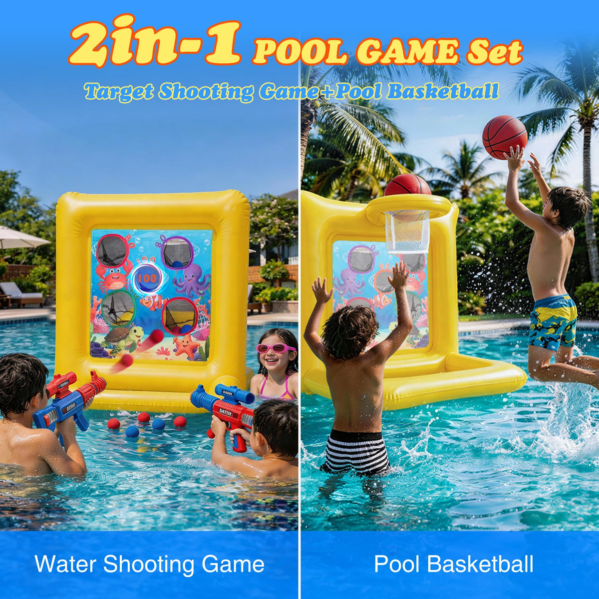 Gerosi pool basketball hoop for group water play and competition