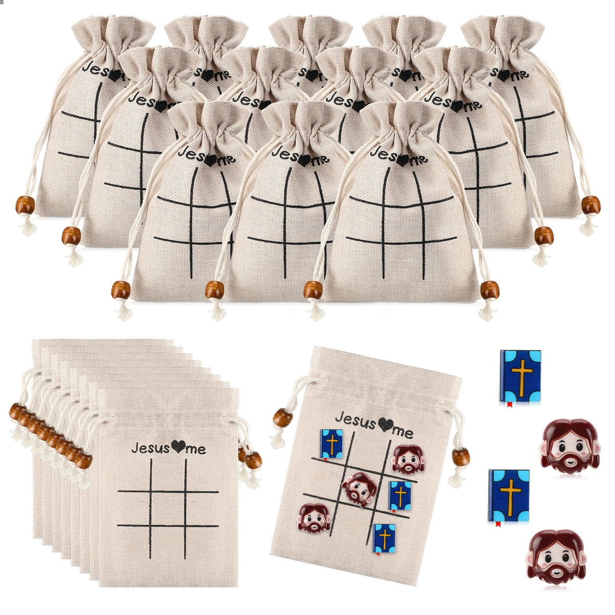 Gerrii Easter tic tac toe bag with Jesus and Bible pieces, ideal for classroom gifts.