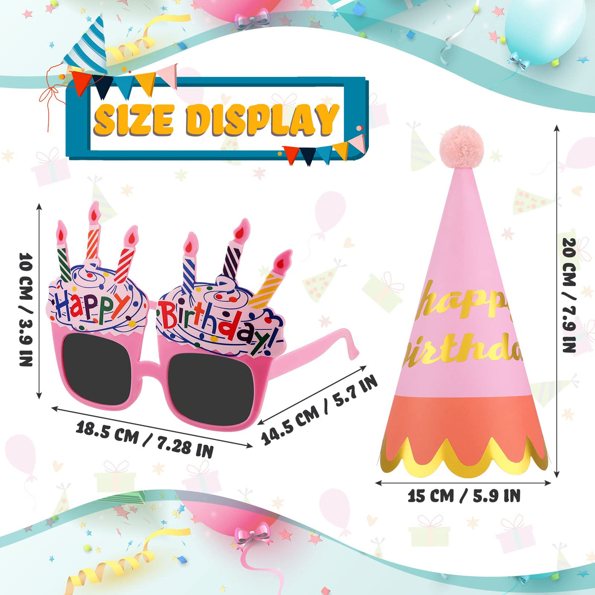 Gersoniel Birthday Hats Set glasses add playful style to party photos.